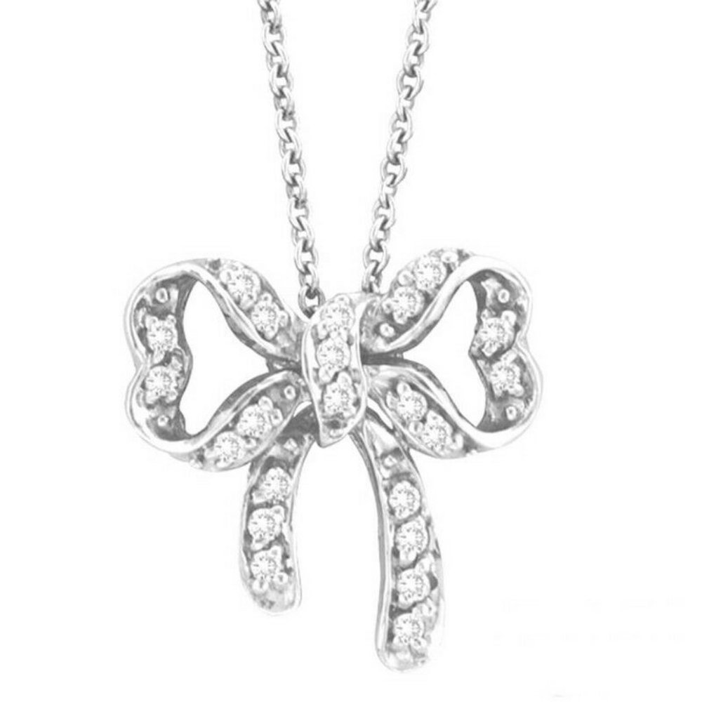 0.26 Carat Natural Diamond Bow Necklace Pendant 14